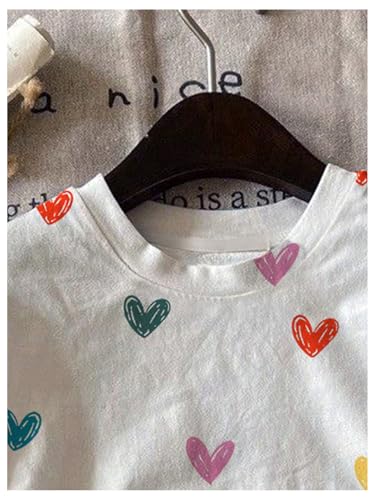 Floerns Girl's Heart Print Crew Neck T Shirt Short Sleeve Cute Casual Tee Top4