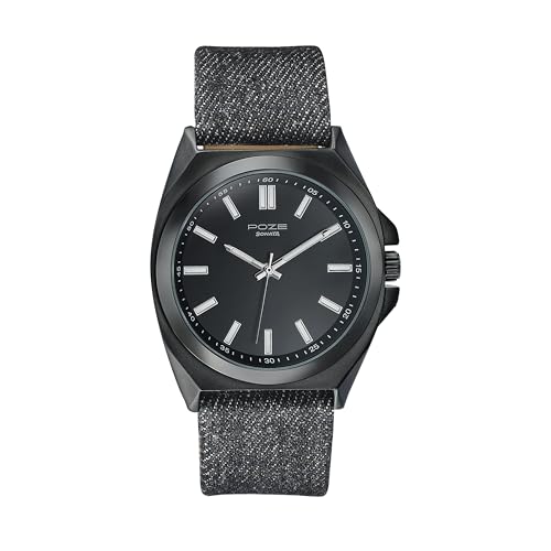 Sonata Poze 6 Strokes and Stroll Quartz Black Round Dial Men's Watch | Denim Leather Strap Material | Watches for Men Analog - SP70081NL01