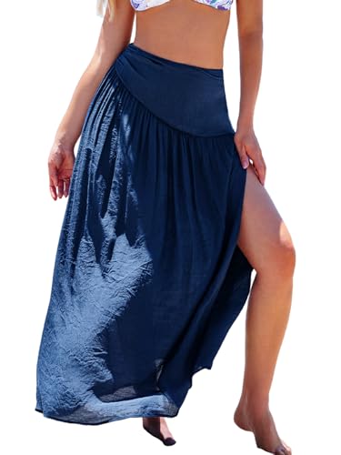 CUPSHE Women's Sarong Coverups High Slit Swimsuit Cover Up Ruched Waist Beach Wrap Skirt Long Flowy Summer Coverup