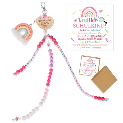 HOWAF Einschulung Geschenk Mädchen Rechenkette Regenbogen Rechenkette Schulkind 2026 mit Grußkarte Geschenkbox für Rechenhilfe Grundschule Schultüte Füllung Schulanfang Geschenk Glücksbringer