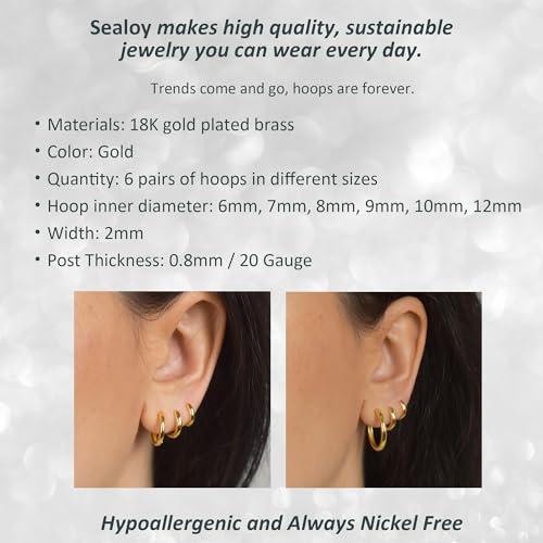 6 Pairs Small Gold Huggie Hoop Earrings Set for Women, 18K Gold Plated, Hypoallergenic, Lightweight, Tiny Hoops for Sensitive Ears, Multiple Piercing, Cartilage, Helix, Tragus Jewelry2
