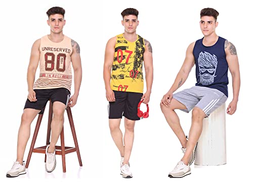 Image of Sleeveless Vest for Men || Tank Top Sando || Workout Tshirts || Sports Vest || Goa Beach Wear Swimming T-Shirt || Running Tops || Gym Vest for Men || Pack of 3 ||