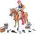 Sunny Days Entertainment Palomino Horse with Rider - Playset with 14 Realistic Grooming Accessories and Sounds | Blonde Doll in Riding Outfit | Horse Toys for Girls and Boys - Blue Ribbon Champions