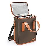 Tirrinia 6 Bottle Wine Gift carrier - Insulated & Padded Wine Carrying Cooler Tote Bag with Handle and Adjustable Shoulder Strap for Travel or Picnic, IDEAL Wine Lover Gift, Brown