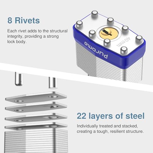 Puroma Lock 3 Pack Padlocks, 1-1/2” Long Shackle Heavy-Duty Locks with 6 Keys, 40mm Hardened Steel Keyed Alike Padlocks for Sheds, Gates, Fences, Toolbox, Outdoor and Indoor Use(Silver - Image 6
