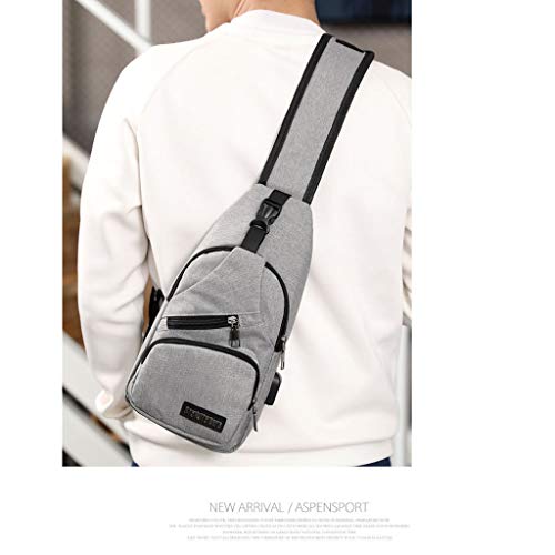 Colcolo Bolsa de ombro masculina, bolsa transversal, porta de carregamento USB, anti-cinza, 33 x 16