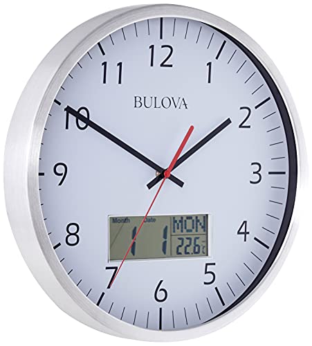 Bulova Manager Wall Clock, White, Silver, 14 inches - Image 2
