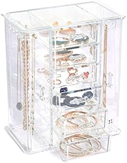 Beautify Jewellery Organiser, Acrylic Jewellery & Cosmetic Storage w/ 6 Storage Drawers, 9 Necklace Hooks & 2 Side Compartments, Table-top Jewellery Stand for Rings, Earrings, Necklaces & Bracelets
