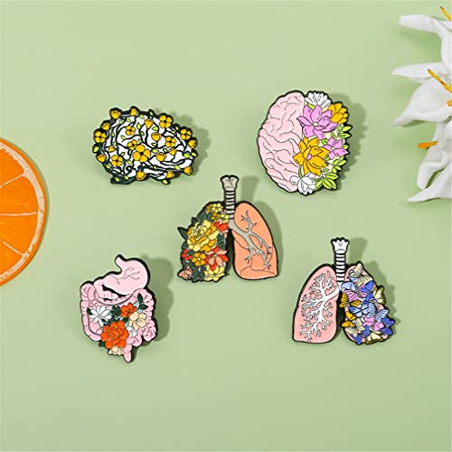 5pcs Floral Organ Enamel Pins Pink Brain Lung Intestines Stomach Human Organs Flowers Anti-light Brooches Lapel Badges Cartoon Plant Metal Badge Enamel Pin Jewelry Gift for Kids Friends4