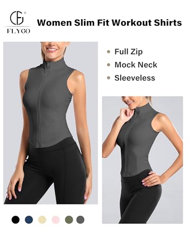 Image of Flygo Women's Full Zip Sleeveless Workout Yoga Active Jacket Vest Golf Shirts