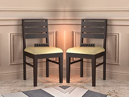 Image of 3 Line Wooden Dining Chairs Set of 2 for Kitchen & Dining Room, Chairs with Cushion, Two Seats, Solid Sheesham Wood, Walnut Finish