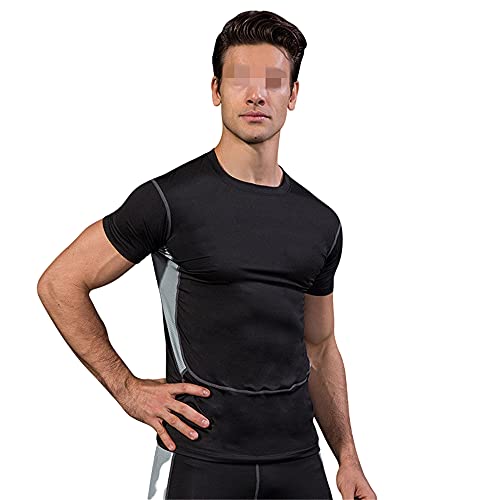 Chemise Sport Hommes Exercice Remise en Forme en Cours D'Exécution Sports Plein Air Hommes Col Rond Manches Courtes Vacances D'Été Temps Loisirs Confortable Stretch Hommes T-Shirt A-Black XL