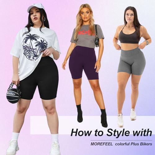 MOREFEEL 4 Pack Plus Size Biker Shorts for Women XL-4XL – 8" High Waisted Non-See Through Workout Super Soft Yoga Shorts2