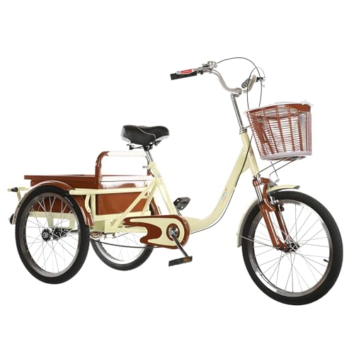 KIBONCY Triciclos para Adultos de 20'', triciclos para Adultos, Bicicletas de 3 Ruedas con Cesta de Compras, para Mayores, Mujeres y Hombres al Aire Libre/Compras/recreación C
