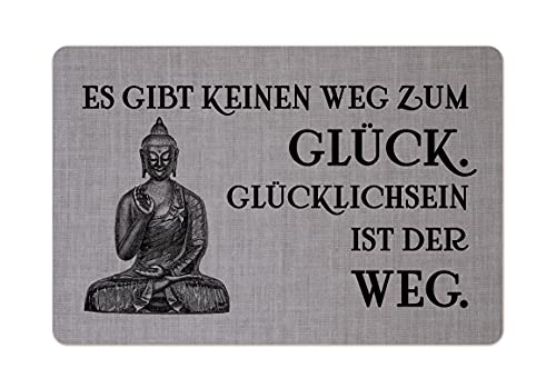 Interluxe Fußmatte 40x60 cm - Buddha - rutschfeste Fussmatte, Glücklich Sein, Positiv, Good Vibes...