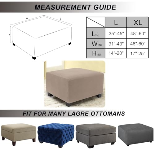 Image of NeColorLife Stretch Ottoman Cover Square Soft Knitted Jacquard Washable Thick Storage Foot Stool Cover for Square and Rectangle Ottomans Khaki Large