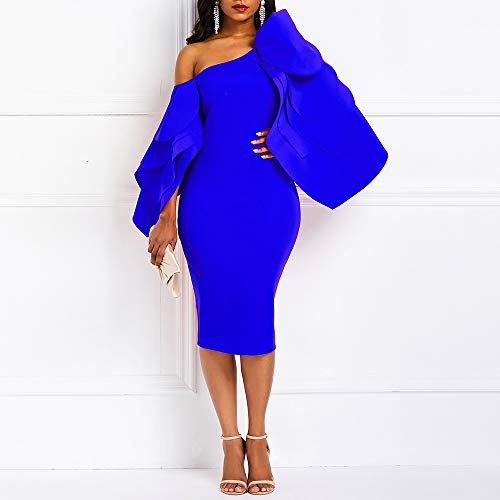 Image of VERWIN Bodycon Dress for Woman Long Sleeve Knee-Length Ruffle Sleeve Off Shoulder Evening Dress