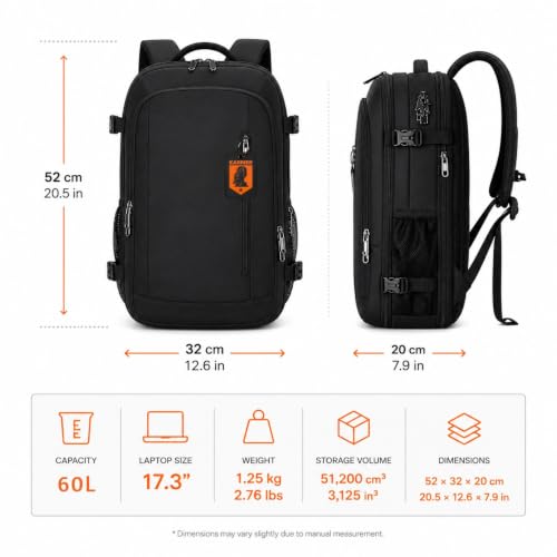 Image of KARRIER Vacuum Compression Backpack with Built-in System for Clothes & Gear Laptop Bags Backpacks for Men and Women 3-in-1 Space-Maximizing Organizer