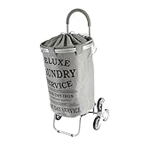 dbest products Stair Climber Laundry Trolley Dolly, Grey Laundry Bag Hamper Basket cart with wheels sorter