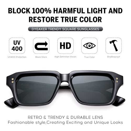 Rectangle Sunglasses for Men Women, Trendy Square Frame Sun Glasses Fashion Retro 90s Chunky Designer Shades4