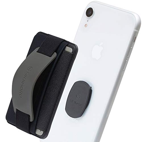 Sinjimoru Detachable Cell Phone Wallet, Wireless Charging Compatible Mobile Phone Grip Stand as iPhone Credit Card Holder for Back of Phone. Sinji Mount B-Grip Olive Grey