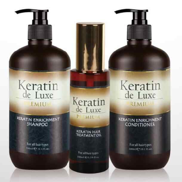 Keratin de Luxe Premium Hair Care Set, Enrichment Shampoo, Conditioner and Treatment Oil, 3 Piece