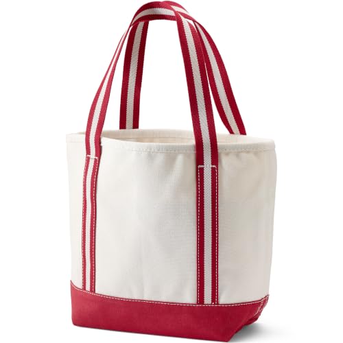 Image of Lands' End Open Top Canvas Tote Bag | 100% Cotton Canvas, Five Pockets, Key Strap, Water-Resistant Base, Stands Upright, Beach Bag, Travel Tote, Grocery Tote