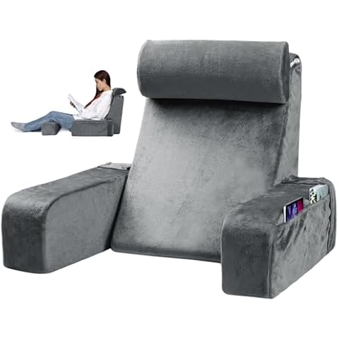 Reading Pillow for Sitting in Bed - Back Pillow for Bed Sitting Up - Back Support Pillow with Detachable Neck Roll & Arms - Full Support - Reading & Bed Rest Pillows for Watching TV/Reading/Gaming Cover