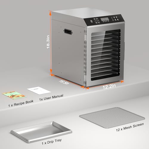 Food Dehydrator for Jerky, 12-Trays Stainless Steel, 850W Electric Dehydrator Machine with 10 Presets, Adjustable Timer, Temperature Control, Digital Food Dryer for Herb, Dog Treats,Meats & Veggies
