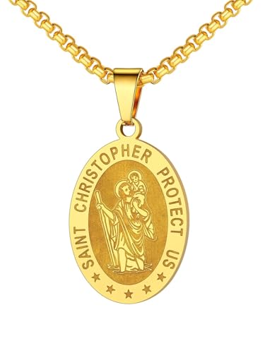 Image of U7 Saint Michael Necklace for Men,Stainless Steel /18K Gold Plated St Michael Archangel /Saint Benedict /Saint Christopher Pendant Amulet Necklace for Men Women