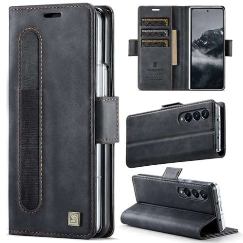 XKchatpt Wallet Case for Samsung Galaxy Z Fold 3 PU Leather Case with Pen Holder Phone Case with [RFID Blocking][3 Card Holder] Shockproof Protective Cover for Samsung Galaxy Z Fold 3 (Black)
