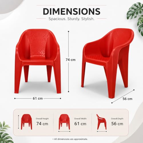Image of Plastic Arm Chair for Home, Garden, Office, Living Room, Cafeteria Plastic Outdoor Chair | 1 Year Warranty | Color - Red | Set of 6