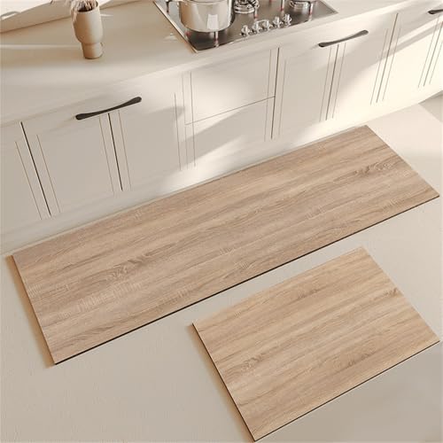 Highdi Tapis Cuisine Absorbant en Terre de Diatomée et Polyester, Design Moderne Devant Évier, Séchage Rapide, Antidérapant, Lavable, pour Cuisine, Salon (45x120 cm, Bois)