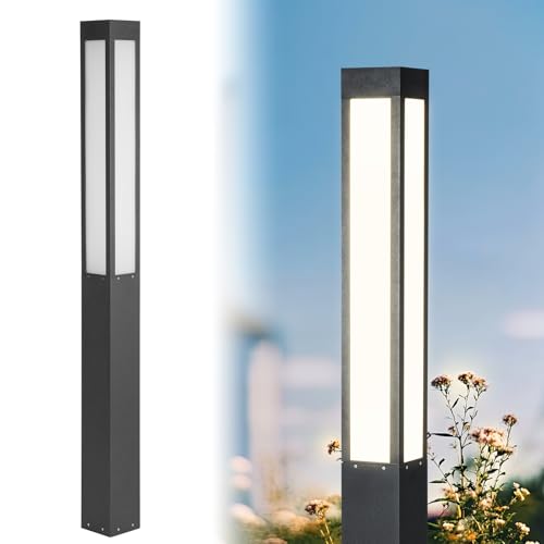 Landscape Path Lights 3000K Bright Warm Gray Square Bollard Light 71 Inches for Sideway Driveway Courtyard Garden Yard Decoration Aluminum IP54 Waterproof Outdoor LED Pathway Lighting