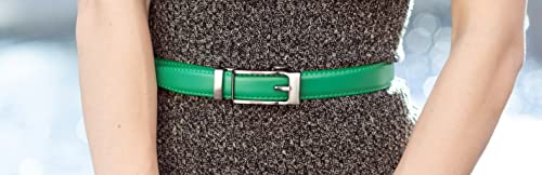 Leather Ratchet Belt for Women, Trim to Fit 18"- 44" Waist, Automatic Slide Buckle, No Holes, Gift Box (W723 Gunmetal/Forest Green 25mm width, Small)3