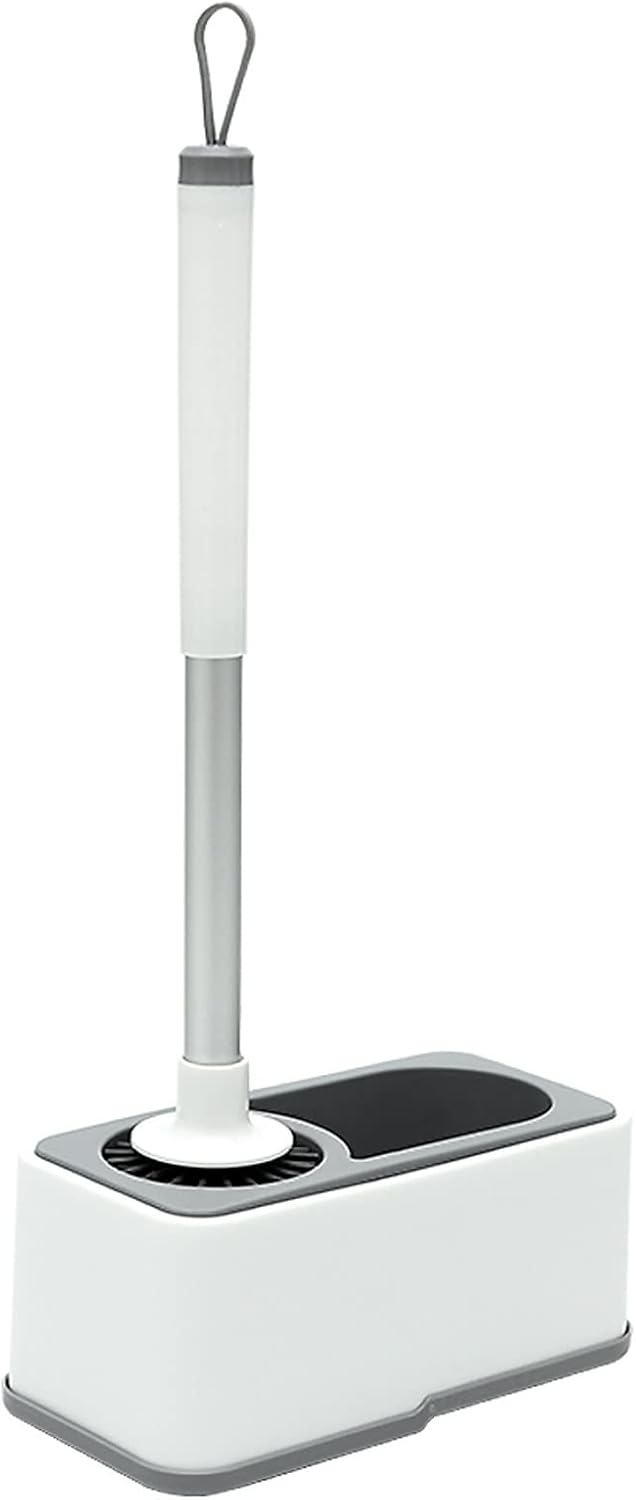 Toilet Brush Holder Wall-Mounted Toilet Brush Can Hold Cleaning Supplies Soft Brush Head Long Handle and Shelf Punch-Free Toilet Bowl Brush Set Toilet Brush Holders