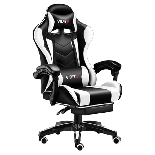La Mejor Lista de Sillas con reposapiés al mejor precio. 41 VIDITA Silla Gamer Ergonómica Profesional con Reposapiés Ajustable - Silla Gaming con Soporte Lumbar, Giratoria 360° para Videojuegos y Oficina (Blanca/Negra)