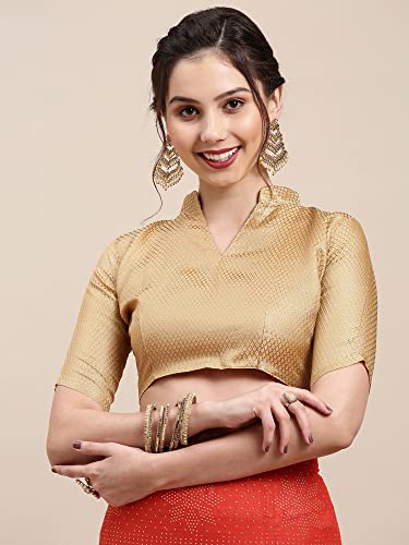 Image of AKHILAM Women's Chiffon Embellished Saree With Unstitched Blouse Piece (Orange DOLY3302)