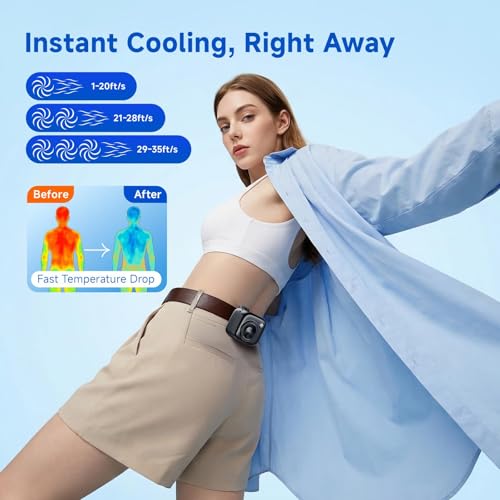 Portable Waist Fan, Rechargeable Wearable Fan w/ LED Display, 3 Speeds, 3000mAh Battery, 10H Runtime, Mini Turbo Airflow, Clip on Belt/Shirt/Hat, for Travel,Outdoor, Concert,Gift for Men Women-1 PACK — view 5