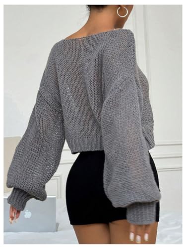 Image of SweatyRocks Women's Hollow Out Loose Sweater Lightweight Sheer Long Sleeve Pullover Sweater Grey Medium