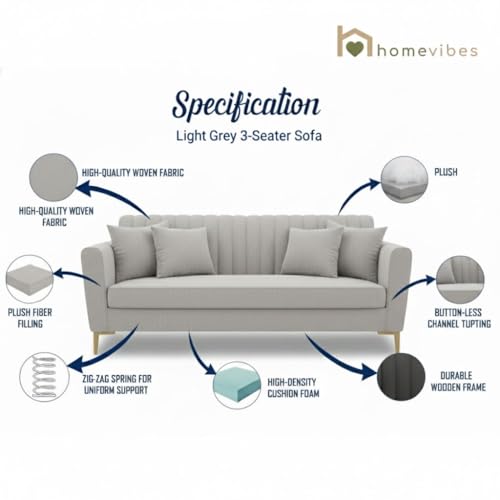 Image of 3+1+1 Seater Velum Fabric Sofa Set for Living Room, Modern Design with High Density Foam, Solid Wood Frame, Ergonomic Comfortable Seating for Home & Office (Light Grey, 3+1+1) | Soft foam comfort, Strong wood frame