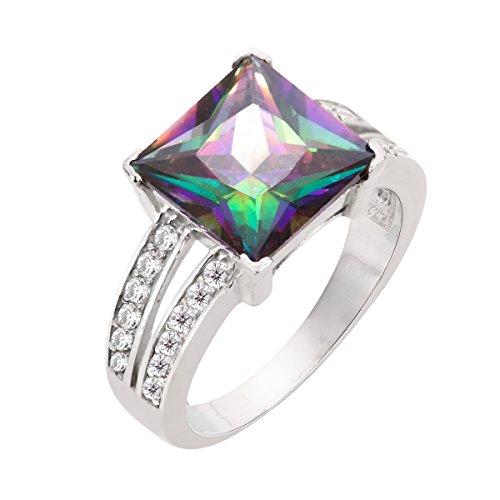 Closeoutwarehouse Princess Cut Simulated Mystic Topaz Cubic Zirconia Ring Sterling Silver Size 5 #TOP1