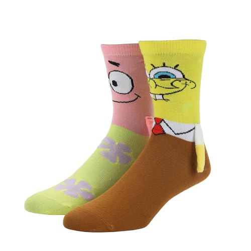 Bioworld Spongebob Squarepants Spongebob & Patrick Womens Casual Crew Socks With 3D Arms & Magnetic Hands