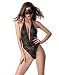 Produktbild FEOYA Damen Neckholder Dessous Set Sexy Bikini Halter Spitze BH Lingerie Unterwäsche Nachthemd Negligee String Reizwäsche Schwarz S
