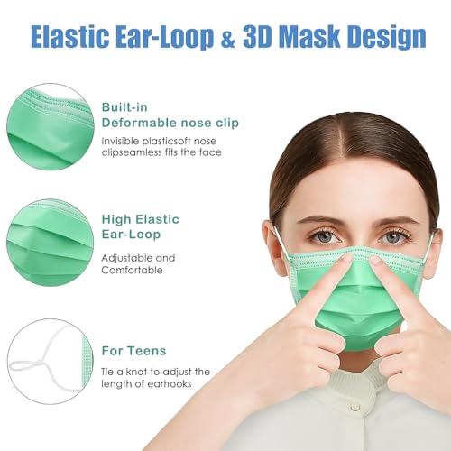 Image of 3-Ply Disposable Face Masks - Non-Woven, Breathable, Soft Ear Loops, Adjustable Nose Clip - Protective Mask for Daily Use, Travel, School, Office