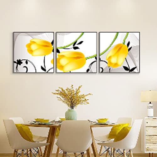 Toile peinture fleurs jaunes art mural abstrait nordique de haute finition 60x60cm