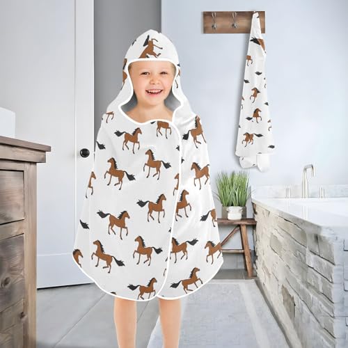 Image of Kids Beach Towel for Boys Girls, Horse Bath Towel Wrap, Baby Hooded Towels, Toddler Soft Pool Swim Towels