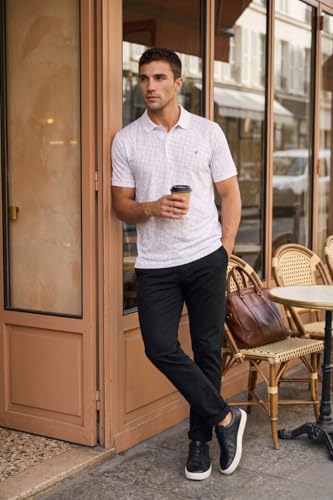 Image of Louis Philippe Men's Slim Fit Cotton Pique Polo Tshirt with Stretch and All Over Print