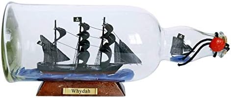 Hampton Nautical Whydah Gally Model Ship in a Glass Bottle 11 - Pirate Room Decor - Wooden Boat
