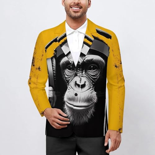 Music Headphone Monkey Men's Casual Blazers Slim Fit Sport Coats Blazer Two Buttons Suit Jacket for Work Party2